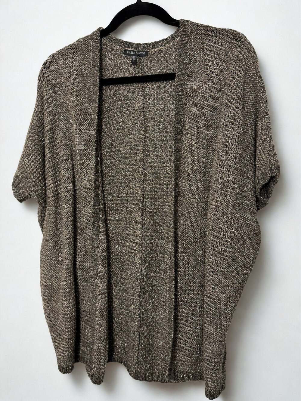 Eileen Fisher- open front sweater- shimmery taupe- size small